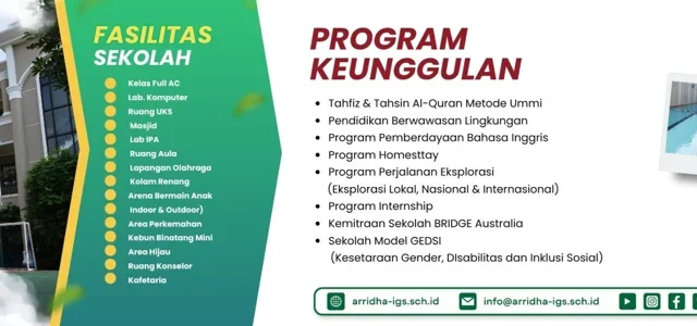 Visual penerimaan sekolah dan gedung Ar-Ridha Al Salaam dari kanal resmi
